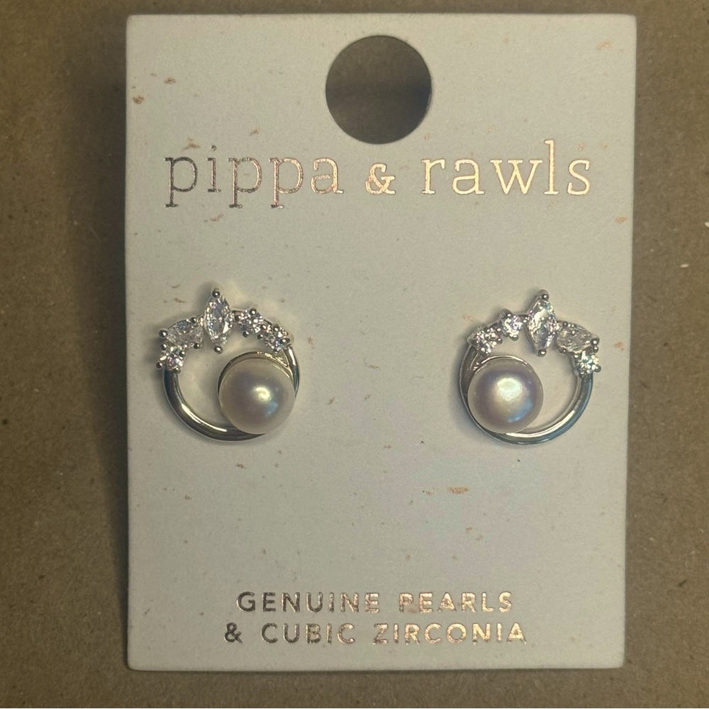 NWT Pippa & Rawls Pearl Cubic Zirconia Circle Earrings